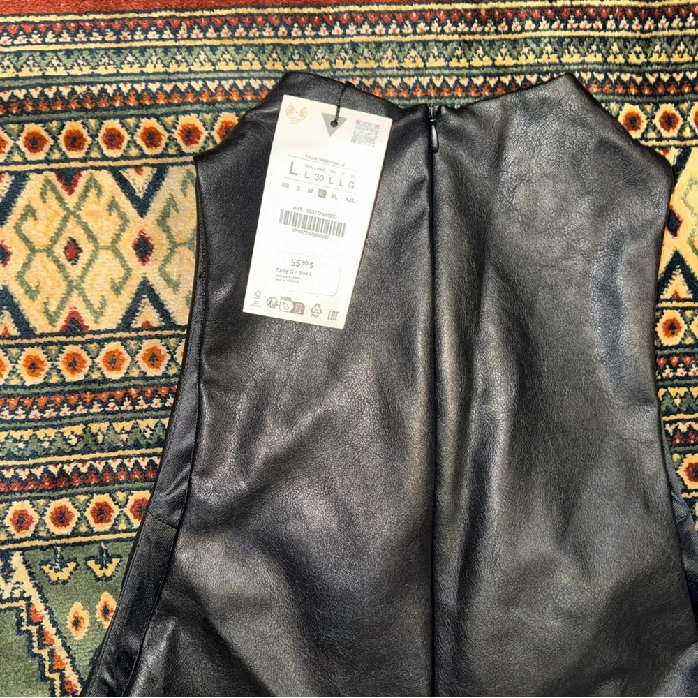 NWT Zara Black Sleeveless mock neck Faux Leather Zip back Top - size Large - Picture 8 of 12